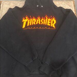Thrasher Black Hoodie with Orange & Yellow Flame Logo